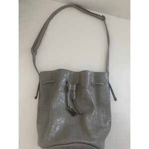 Halston Heritage Grey Croc Embossed Leather Bucket Bag CC220005X3 NWT